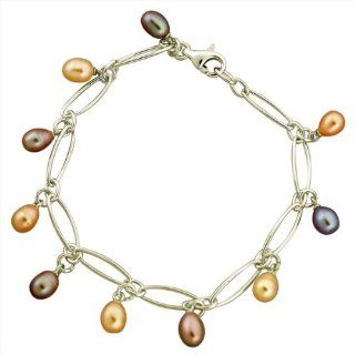 ZilverZoom T105B Sterling Silver Pearl Charm Bracelet: ZilverZoom: Jewelry