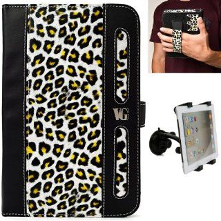 Black Yellow Cheetah Design Dauphine Edition Protective Leather Case Cover for Visual Land Prestige 7 Internet Tablet (ME 107 8GB) + Universal Adjustable Windshield Mount for 7 10 inch Tablets: Computers & Accessories