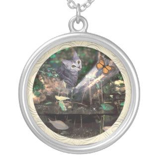 Silver Tabby Cat and Fishpond Personalized Necklace