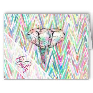 Monogram Tribal Elephant Sketch Pastel Chevron Greeting Card