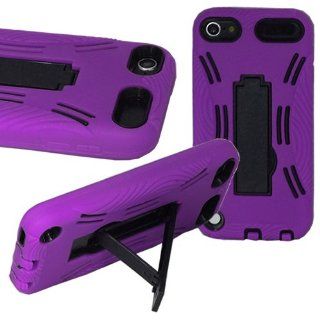 ASleek Purple / Black Hard Soft Silicone Armor Case Cover with Kickstand for Apple iPod Touch 5th Generation + Asleek Microfiber Cloth: Cell Phones & Accessories