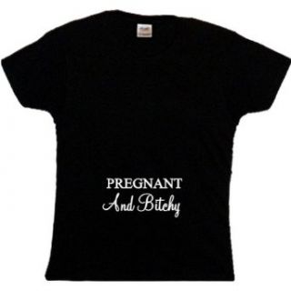 FDT Womens Mom LF T Shirt Pregnant and Bitchy Black: Clothing