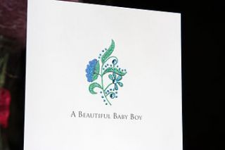 'beautiful baby boy' stitched flower card by white mink