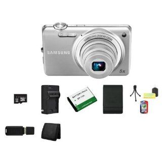 Samsung EC ST65 Digital Camera with 14 MP and 5x Optical Zoom (Silver) + 8GB Micro SD Memory + Extended Life Battery + Ac/Dc Rapid Charger + USB Card Reader + Memory Card Wallet + Samsung Deluxe Case + Accessory Saver Bundle  Point And Shoot Digital Came
