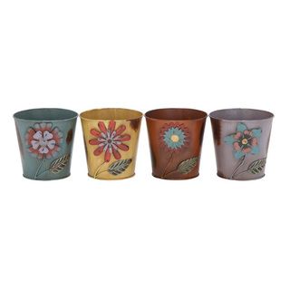 Metal Flower Pots (Set of 4) Planters, Hangers & Stands