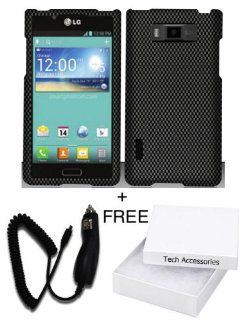 LG Optimus Showtime L86C Straight Talk / Net10 Classy Carbon Fiber Design Hard Cover Protector with Free Car Charger + Gift Box By Tech Accessories Cell Phones & Accessories
