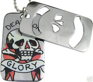 Ed Hardy DEATH OR GLORY DIE CUT DOUBLE Dog Tag Pendant Necklace ~ Boxed: Jewelry