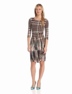 Anne Klein Women's Pleated Long Sleeve Jersey Sheath Dress, Peacock/Multi, 10 at  Womens Clothing store: