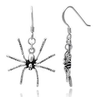 925 Oxidized Sterling Silver Spider Dangle Hook Earrings 1.5'' Fashion Jewelry for Women, Teens   Nickel Free: Chuvora: Jewelry