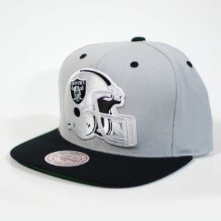 Oakland Raiders Mitchell & Ness NFL Throwback Helmet Silver/Black 2 Tone Snapback Hat: Clothing