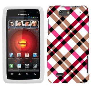 Motorola Droid 4 Hot Pink Plaid on White Hard Case Phone Cover: Cell Phones & Accessories
