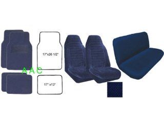 A Set of 2 Universal Fit High Back Scottsdale Pattern Front Bucket Seat Cover, A Set of 4 Universal Fit Plush Carpet Floor Mats for Cars and One Universal Fit Scottsdale Rear / Bench Seat Cover   Navy: Automotive