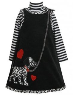 Black White Dog on Leash Corduroy Jumper Dress BK3FR,Bonnie Jean Little Girls Girl Dress: Clothing