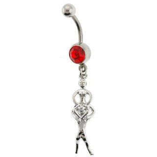 316L Steel Kama Sutra Sex Position Belly Ring (18) with Red CZ  14G   3/8'' Bar Length   Sold Individually: Jewelry