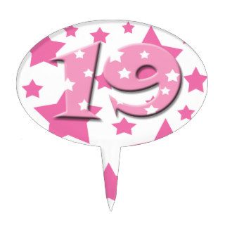 cute pink girl's 19th birthday cake toppers