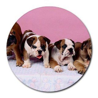 Cute English bulldog puppies Round Mousepad Mouse Pad Great Gift Idea : Office Products
