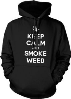 Keep Calm and Smoke Weed Hooded Sweatshirt, Funny Pot Smoking Keep Calm Marijuana Leaf Design Hoodie: Clothing
