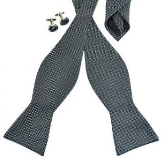 Pensee Mens Self Bow Tie Set Black & Grey Polka Dot Jacquard Woven Silk Bow Ties at  Mens Clothing store
