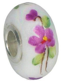 Fenton Art Glass Violets in the Snow Bead Charm: Jewelry