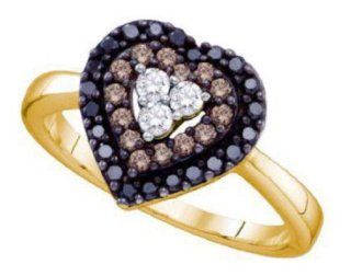 0.5 cttw 14k Yellow Gold Black Diamond Brown Diamond Heart Engagement Ring (Real Diamonds: 1/2 cttw, Ring Sizes 4 10): Black Hills Gold With Chocolate Diamonds: Jewelry