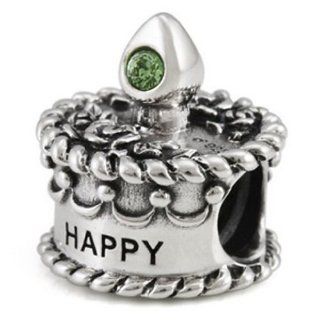 Ohm Silver CZ August Happy Birthday Cake Bead Charm: Jewelry