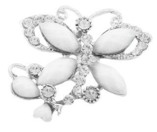 8 Pieces of Silver with Clear AB Iced Out Butterfly with White Stones Brooch & Pin: Jewelry