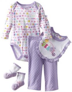 Vitamins Baby Girls Newborn Peace 4 Piece Pant Set, Lilac, 3 Months: Clothing