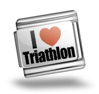 Italian Charm I Love Triathlon Bracelet link   Neonblond: Italian Style Single Charms: Jewelry
