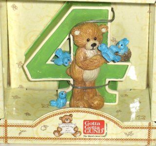 Gund Number 4 Thinking of You Teddy Bear and Blue Birds Figurine: Toys & Games