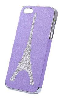 HJX Purple iphone 4/4S Luxury Cool Natural Silk Stripe Hard Back Case With Rhinestone Eiffel Tower Pattern Protector Cover For Apple iPhone 4 4G 4S: Cell Phones & Accessories