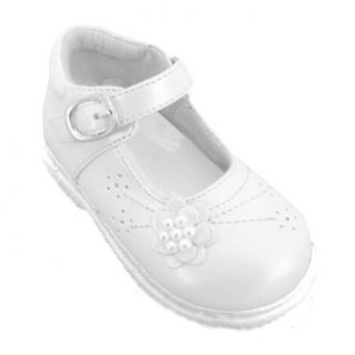 SIZE: 8   Baby Girls White Formal Dress Shoes With Pearl Beads (Infant Size 1 to 8): Clothing