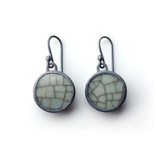 sage green pottery shard dot earrings by tania covo