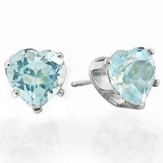 1.50 Carat (ctw) 6mm Real Natural Genuine Heart Blue Topaz Earring 925 Sterling Silver Stud Earrings Jewelry