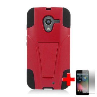 Motorola Moto X Phone (AT&T, US Cellular, Verizon, Sprint) 2 Piece Silicon Soft Skin Hard Plastic Shell Kickstand Case Cover, Black/Red + LCD Clear Screen Saver Protector: Cell Phones & Accessories