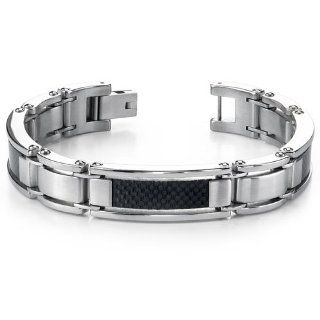 Bold & Beautiful Mens Stainless Steel Carbon Bracelet: Link Bracelets: Jewelry