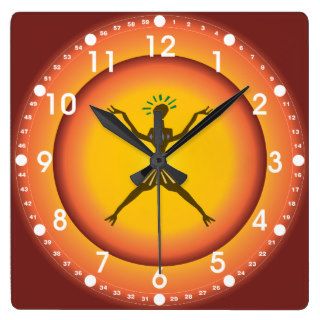 Tribal Primitive Man Glowing Sun Design Wallclocks