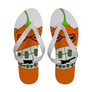 Jack O Lantern Braces Pumpkin Halloween Nerdy Geek Flip Flops