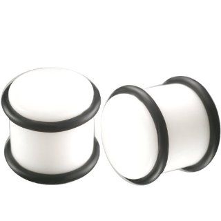 1/2" inch (12mm)   White Acrylic Ear Large Gauge Plugs Earlets with Double Black O rings ACFC   Ear stretched Stretching Expanders Stretchers   Pierced Body Piercing Jewelry   Sold as a Pair: Jewelry