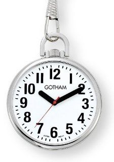 Gotham Men's Silver Tone Ultra Thin Bold Number Open Face Quartz Pocket Watch # GWC15033S: Watches