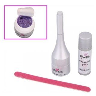 Fast shipping + Free tracking number UV Gel kit Set , Nail Art Beauty decoration Glitter Purple   Color NO.71 Nail Art Soak off UV Gel Polish +Nail File ,Cleanser: Cell Phones & Accessories