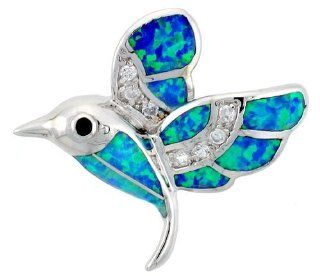Kolibri Anhnger aus Sterling Silber mit synthetischer Opal Intarsie und Zirkonien Steinen,(24 mm ) gross: Schmuck