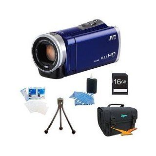 JVC GZ E300AUS   HD Everio Camcorder 40x Zoom f1.8 (Blue) with 16GB Bundle : Camera & Photo