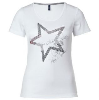 CECIL Basic T Shirt mit Stern 42, white: Bekleidung