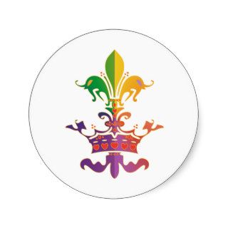 Mardi Gras Fleur de Crown Round Stickers