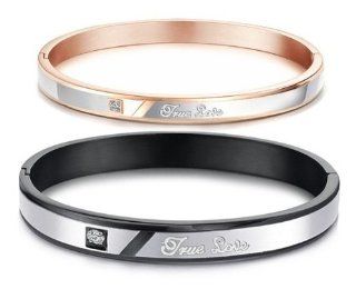 His or Hers Matching Set Couple Titanium Bangle Bracelet True Love Magnetic Simple Korean Style Anti fatigue in a Gift Box (Hers (Gold)): Jewelry