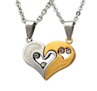 His & Hers Matching Set Titanium Couple Pendant Necklace Korean Love Style in a Gift Box (ONE PAIR) (B): Jewelry