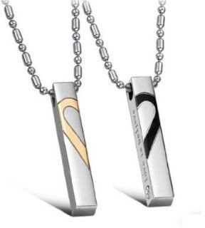 His & Hers Matching Set Titanium Couple Pendant Necklace Korean Love Style in a Gift Box (ONE PAIR) NK219: Jewelry