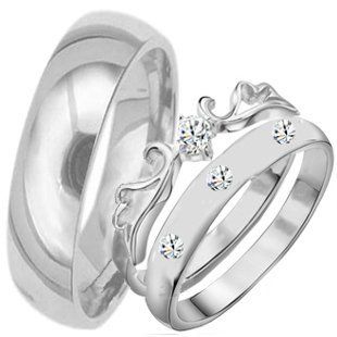 His & Hers 3 Pieces, STAINLESS STEEL Engagement Wedding Ring Set, AVAILABLE SIZES men's 7, 8, 9, 10, 11, 12; women's set 5, 6, 7, 8, 9, 10. CONTACT US BY EMAIL THROUGH  WITH SIZES AFTER PURCHASE Jewelry