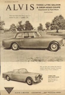 Alvis Three Litre Saloon & Drop Head Coupe ad 1960: Entertainment Collectibles
