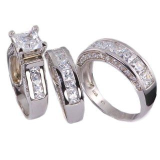 His & Hers Matching Engagement Ring Set .925 Sterling Silver (Womens 5 10)(mens 7 13) Please Email Us the Sizes That You Need After the Sale (Order Size and email US) Jewelry